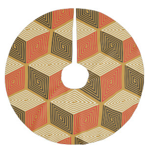 Jupon De Sapin En Polyester Brossé Motif de cube Vintage rouge or