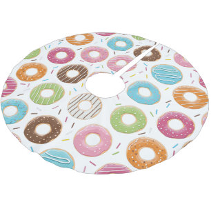Jupon De Sapin En Polyester Brossé Motif de Donuts Colorés Rétro pour une Fête Amusan