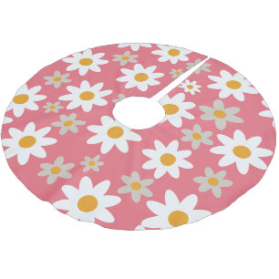 Jupon De Sapin En Polyester Brossé Motif de fête de marguerite groovy rétro rose