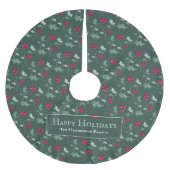 Jupon De Sapin En Polyester Brossé Motif de feuillage de baies vertes et rouges (Devant)