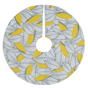 Jupon De Sapin En Polyester Brossé Motif de feuilles gris et jaune.