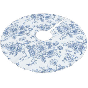 Jupon De Sapin En Polyester Brossé Motif de fleurs bleues