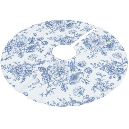 Jupon De Sapin En Polyester Brossé Motif de fleurs bleues (Angle)