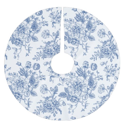 Jupon De Sapin En Polyester Brossé Motif de fleurs bleues (Devant)