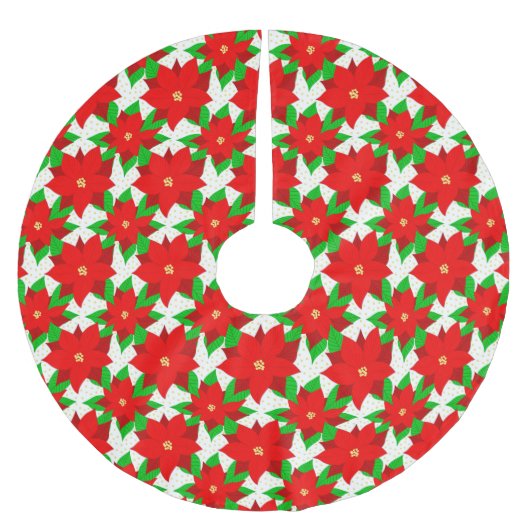 Jupon De Sapin En Polyester Brossé Motif de fleurs Poinsettia moderne (Devant)