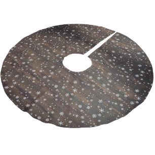 Jupon De Sapin En Polyester Brossé Motif de flocon de neige en bois rustique