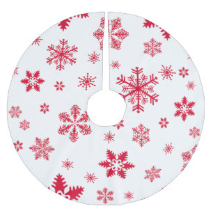 Jupon De Sapin En Polyester Brossé Motif de flocon de neige, Flammes de neige rouges,