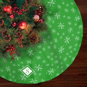 Jupon De Sapin En Polyester Brossé Motif de flocon de neige moderne Monogramme Noël v