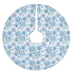 Jupon De Sapin En Polyester Brossé Motif de flocons de neige à l'aquarelle