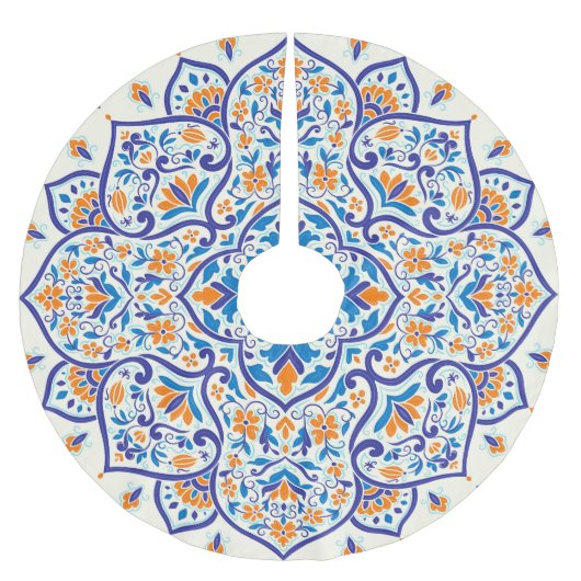 Jupon De Sapin En Polyester Brossé Motif de luxe Orange Blue Ornament (Devant)