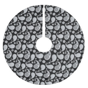 Jupon De Sapin En Polyester Brossé Motif de marguerite, gris argenté / gris sur noir