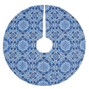 Jupon De Sapin En Polyester Brossé Motif de mosaïque en Indigo et Cobalt Blue