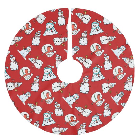 Jupon De Sapin En Polyester Brossé Motif de motoneiges mignons Noël rouge (Devant)