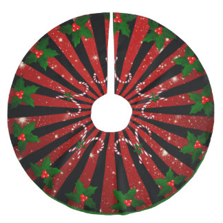 Jupon De Sapin En Polyester Brossé Motif de Noël avec cannes de bonbon