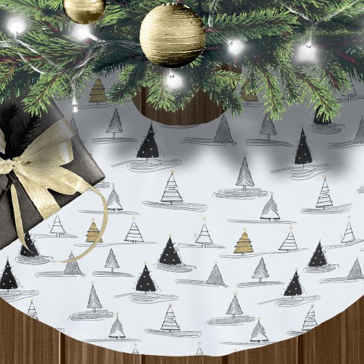 Jupon De Sapin En Polyester Brossé Motif de Noël Black Gold #5 ID1009