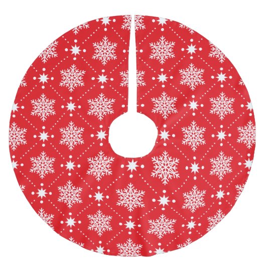 Jupon De Sapin En Polyester Brossé Motif de Noël classique Red et White Snowflakes (Devant)