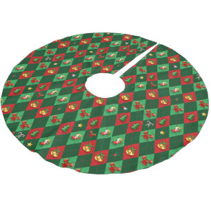 Jupon De Sapin En Polyester Brossé Motif de Noël diamant Argyle