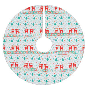 Jupon De Sapin En Polyester Brossé Motif de Noël festif avec rennes