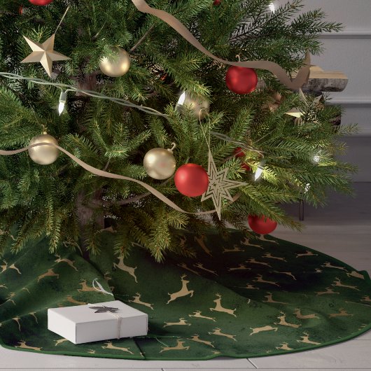 Jupon De Sapin En Polyester Brossé Motif de Noël Green Gold