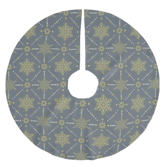 Jupon De Sapin En Polyester Brossé Motif de Noël Gris et Gold Snowflakes (Devant)