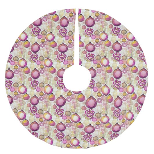 Jupon De Sapin En Polyester Brossé Motif de Noël Magenta Gold n° 6 ID1009 (Devant)