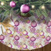 Jupon De Sapin En Polyester Brossé Motif de Noël Magenta Gold n° 6 ID1009