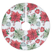 Jupon De Sapin En Polyester Brossé Motif de Noël Poinsettia (Devant)