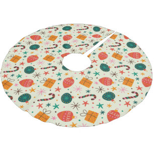 Jupon De Sapin En Polyester Brossé Motif de Noël rétro et cadeau