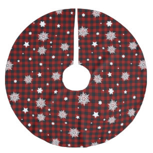 Jupon De Sapin En Polyester Brossé Motif de Noël rouge