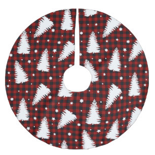 Jupon De Sapin En Polyester Brossé Motif de Noël rouge