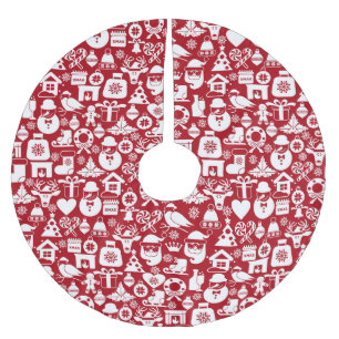 Jupon De Sapin En Polyester Brossé Motif de Noël rouge