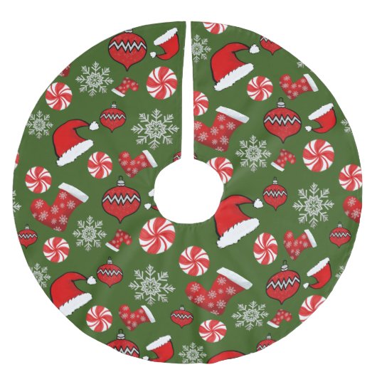 Jupon De Sapin En Polyester Brossé Motif de Noël rouge vert (Devant)
