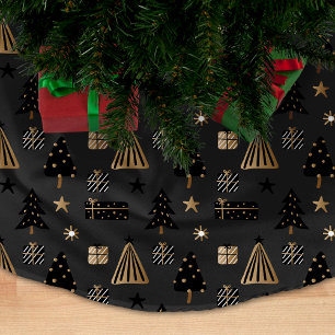 Jupon De Sapin En Polyester Brossé Motif de Noël scandinave moderne noir or