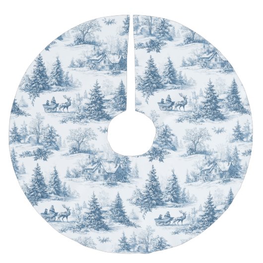 Jupon De Sapin En Polyester Brossé Motif de Noël Toile Bleue (Devant)