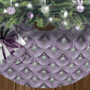 Jupon De Sapin En Polyester Brossé Motif de Noël vert violet #16 ID1009