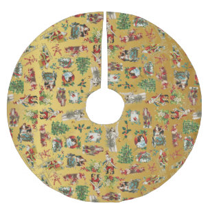 Jupon De Sapin En Polyester Brossé Motif de Noël vintage rétro or