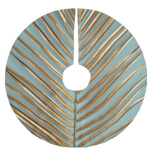 Jupon De Sapin En Polyester Brossé Motif de palme tropicale peint en or