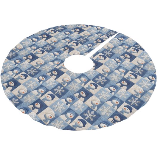 Jupon De Sapin En Polyester Brossé Motif de patchwork Bonhommes de neige et Flocons d (Angle)