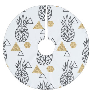 Jupon De Sapin En Polyester Brossé Motif de points d'or géométriques à ananas.