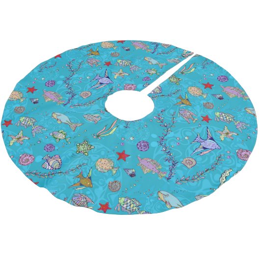 Jupon De Sapin En Polyester Brossé Motif de poisson turquoise (Angle)