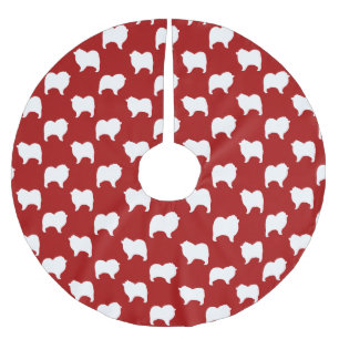 Jupon De Sapin En Polyester Brossé Motif de silhouettes de chien Keeshond rouge et bl