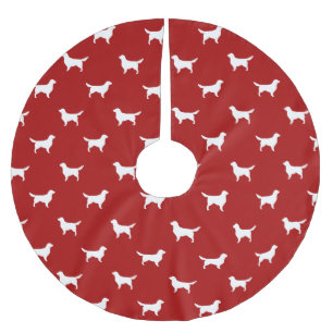 Jupon De Sapin En Polyester Brossé Motif de silhouettes de Retriever doré sur fond ro