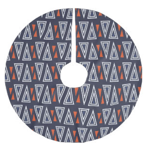 Jupon De Sapin En Polyester Brossé Motif de triangles géométriques bleu foncé et roug