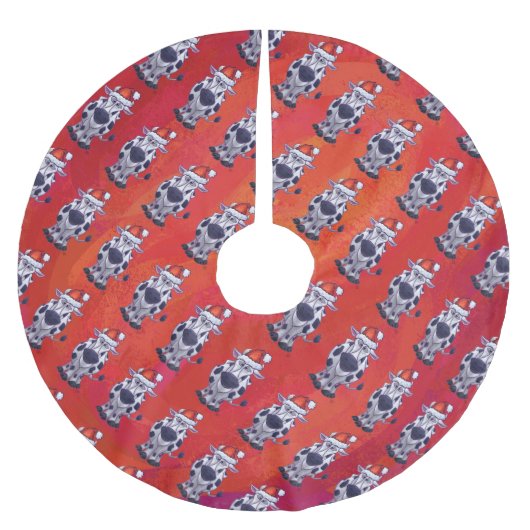 Jupon De Sapin En Polyester Brossé Motif de vache de Noël sur Red Field (Devant)