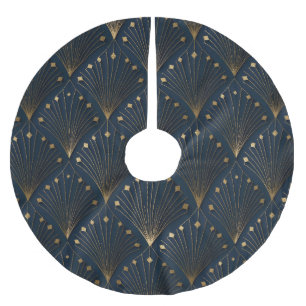Jupon De Sapin En Polyester Brossé Motif déco bleu et or