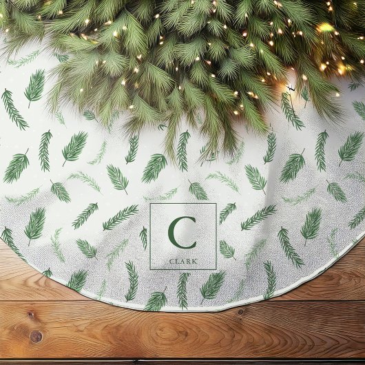 Jupon De Sapin En Polyester Brossé Motif d'épinette de Noël Monogrammé