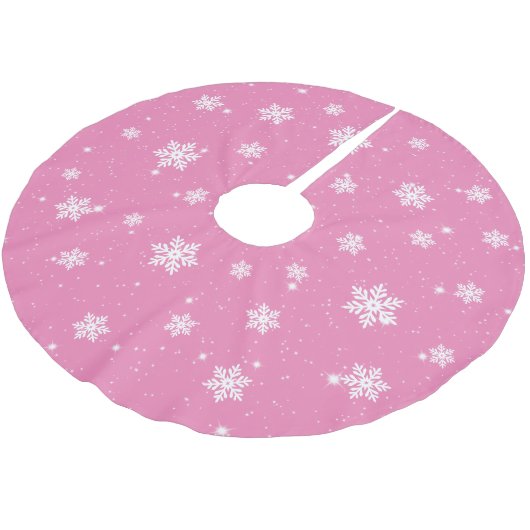 Jupon De Sapin En Polyester Brossé Motif d'hiver du flocon de neige rose (Angle)