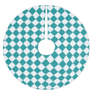 Jupon De Sapin En Polyester Brossé Motif diamant à carreaux blanc sarcelle
