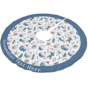 Jupon De Sapin En Polyester Brossé Motif d'ornement de Noël côtier nautique personnal