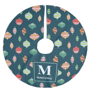 Jupon De Sapin En Polyester Brossé Motif d'ornement en bleu avec nom de monogramme